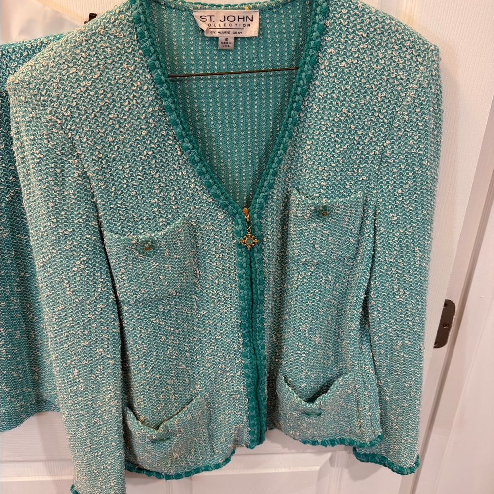 St. John Turquoise Textured Cardigan